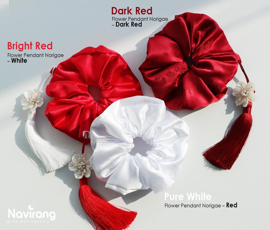Hanbok Scrunchie with Norigae - Korean Traditional Silk Hair Scrunchy, Tassel Jade butterfly, Korean Hanbok ACC, Gift for K-drama lover girl