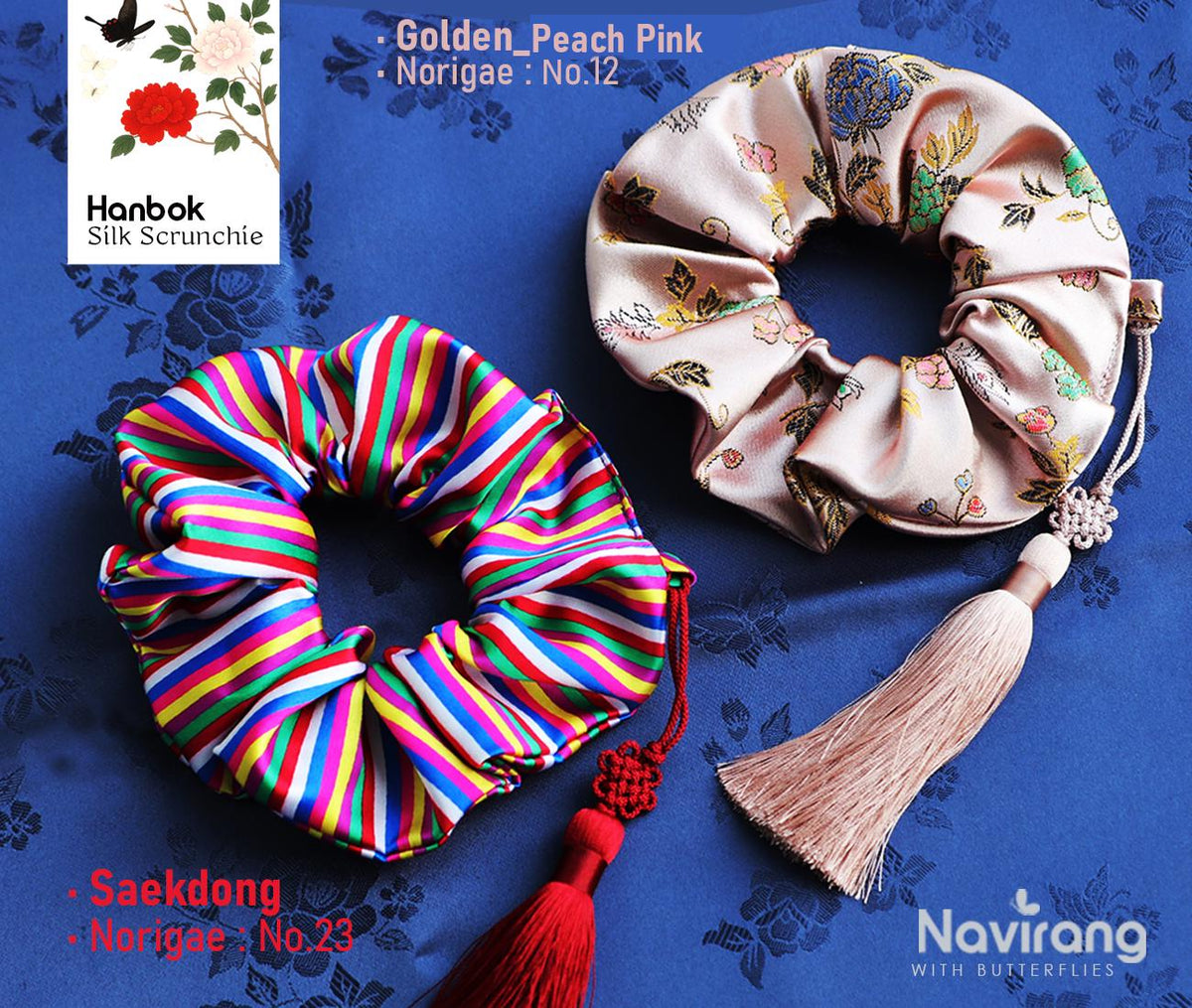 Hanbok Scrunchie with Norigae - Korean Traditional Silk Hair Scrunchy, Tassel Jade butterfly, Korean Hanbok ACC, Gift for K-drama lover girl