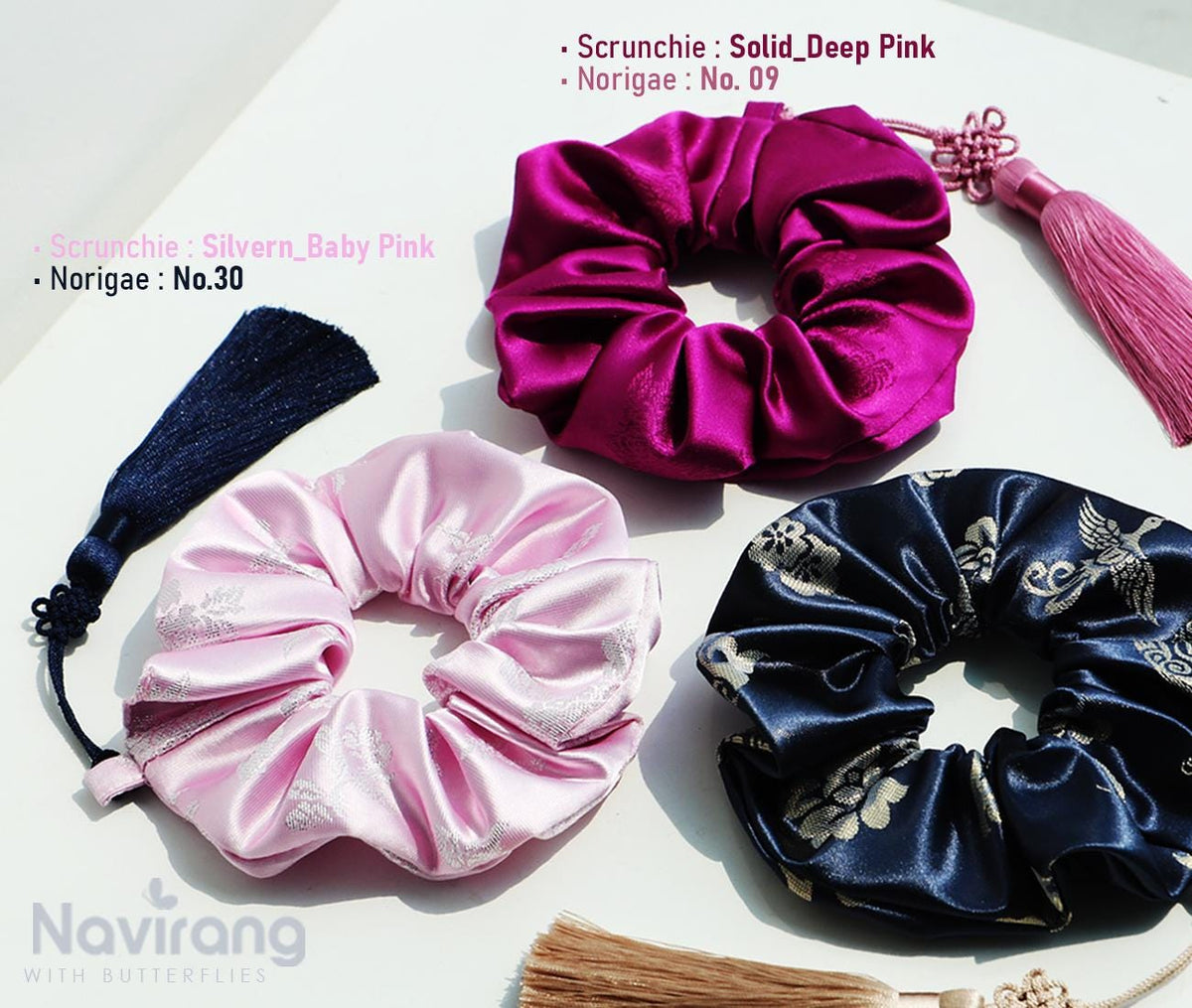 Hanbok Scrunchie with Norigae - Korean Traditional Silk Hair Scrunchy, Tassel Jade butterfly, Korean Hanbok ACC, Gift for K-drama lover girl