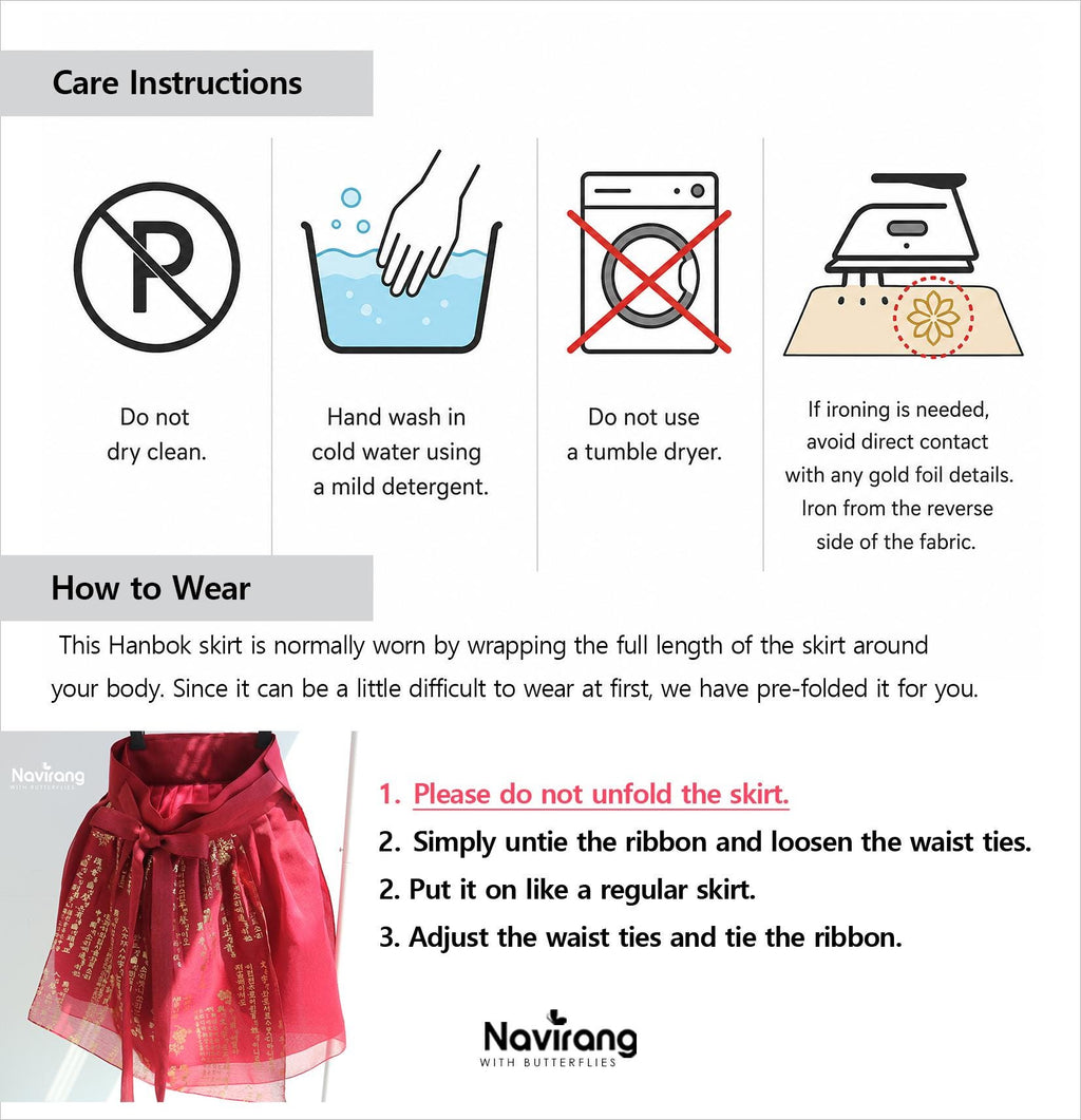 Hanbok Mini Wrap Skirt with Hangeul Lettering – Kids & Adults Concert Outfit, Halloween Costume