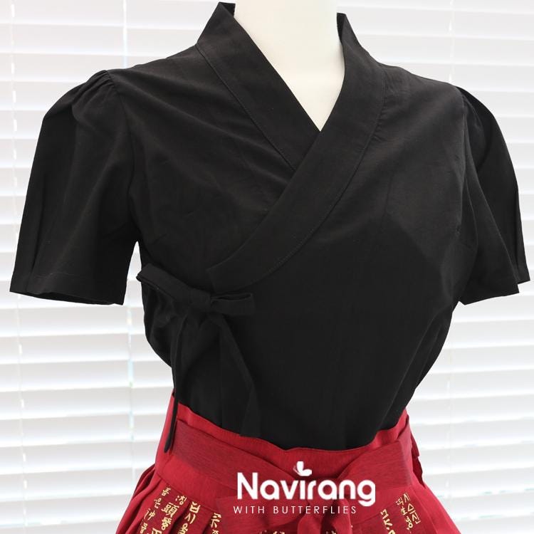 Modern Hanbok Blouse, Puff Sleeve Wrap Top, Korean Style Casual Shirt