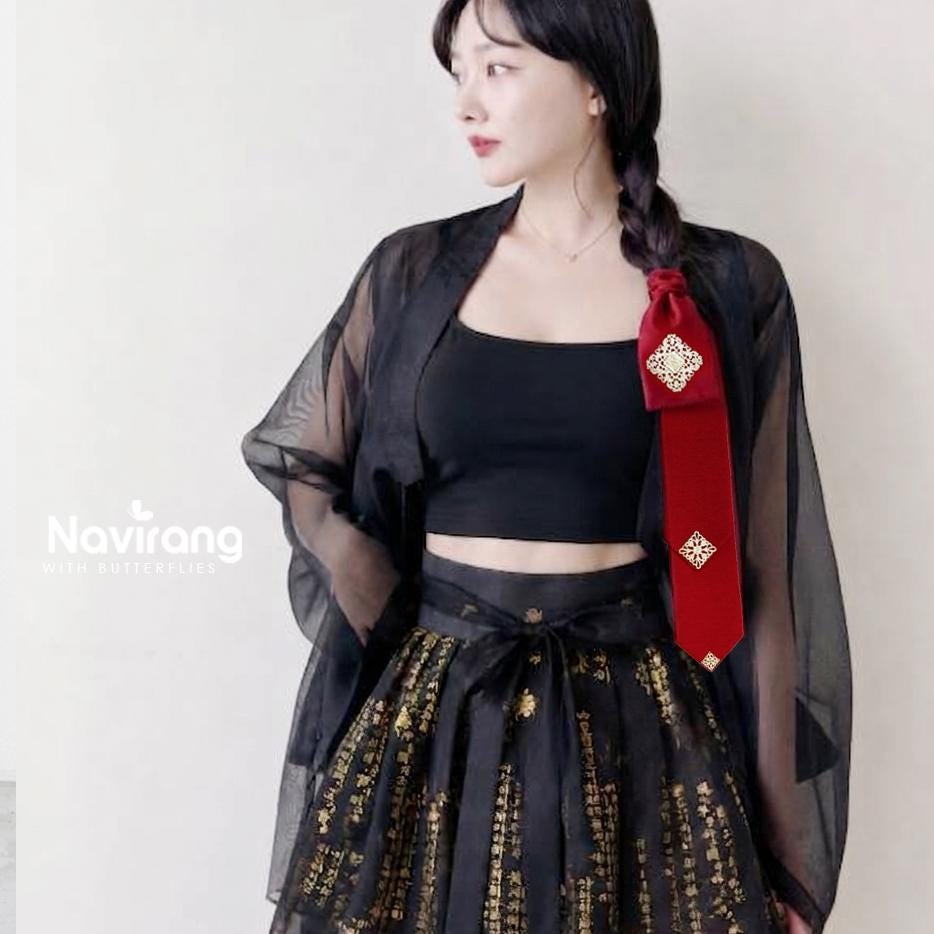 Hanbok Mini Wrap Skirt with Hangeul Lettering – Kids & Adults Concert Outfit, Halloween Costume