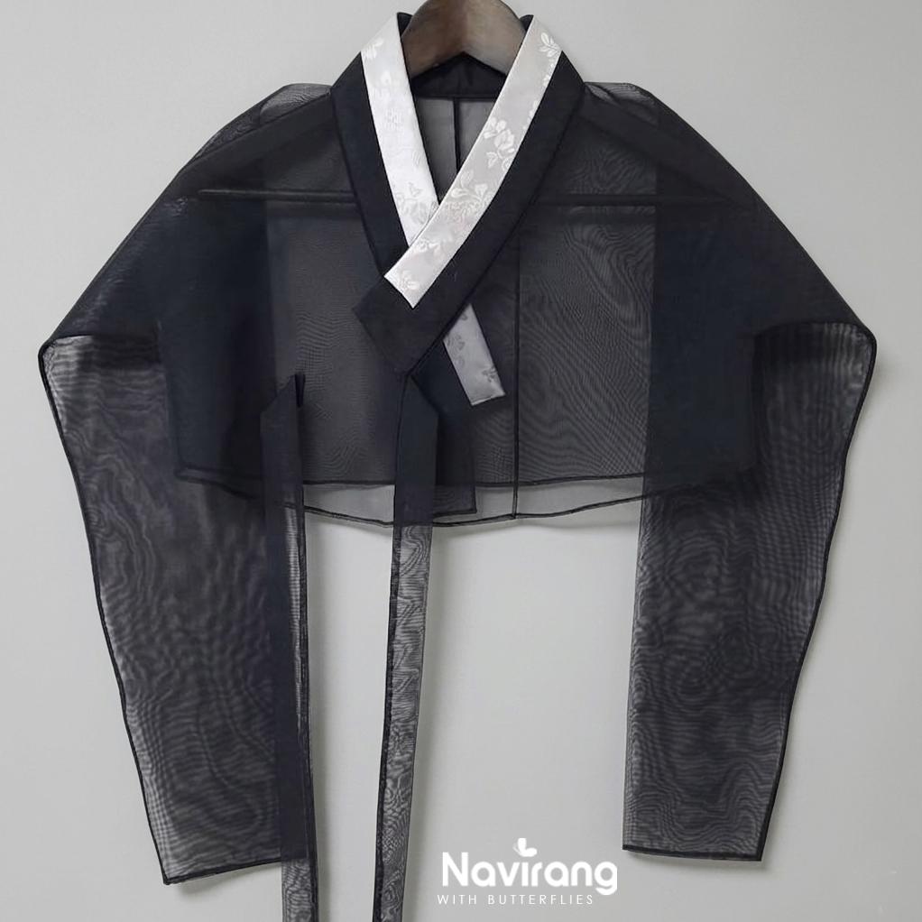 Hanbok Jeogori, Short Length Sheer Wrap Jacket, See Through Korean Crop Blouse, Organza Top for Women