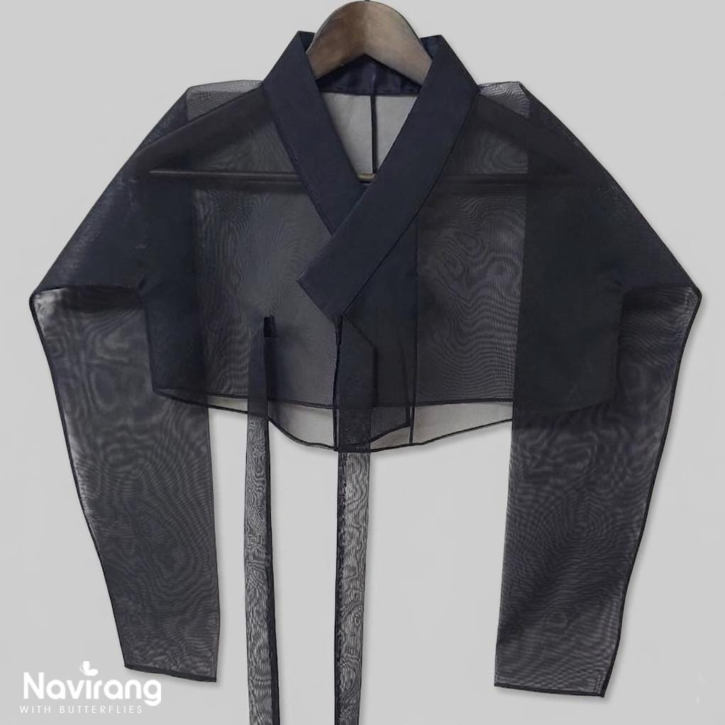 Hanbok Jeogori, Short Length Sheer Wrap Jacket, See Through Korean Crop Blouse, Organza Top for Women