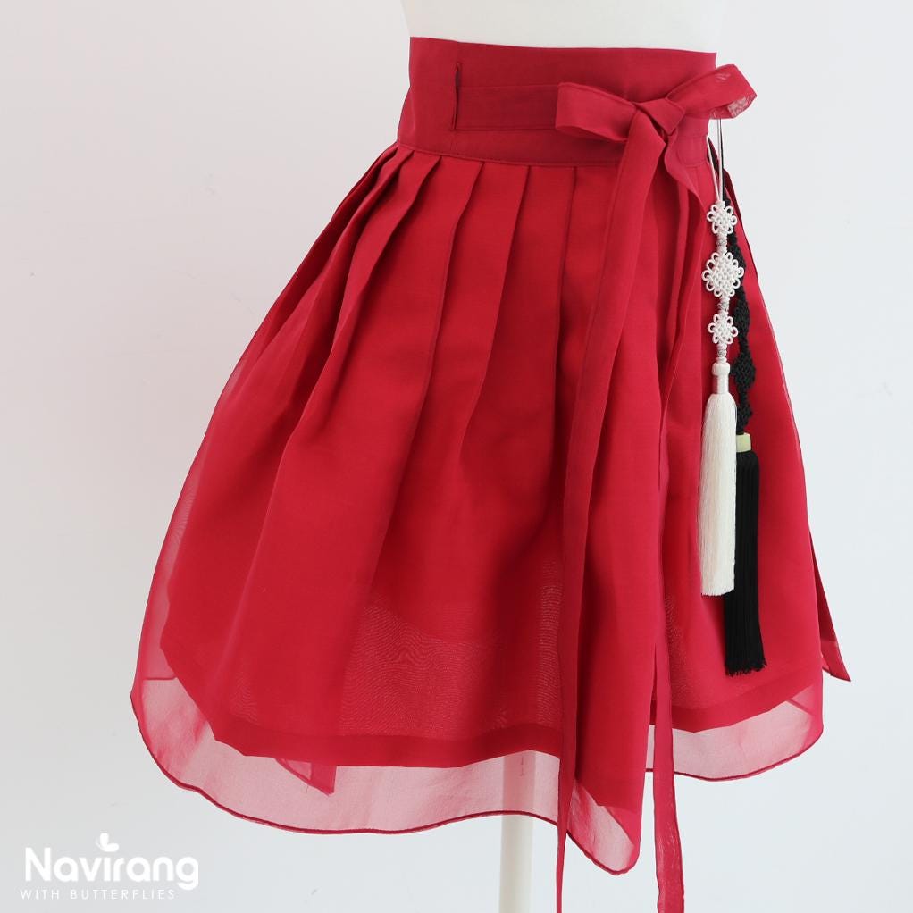 Hanbok Mini Skirt (50cm/20") Red & Light Purple, Wine – Concert Outfit, Costume