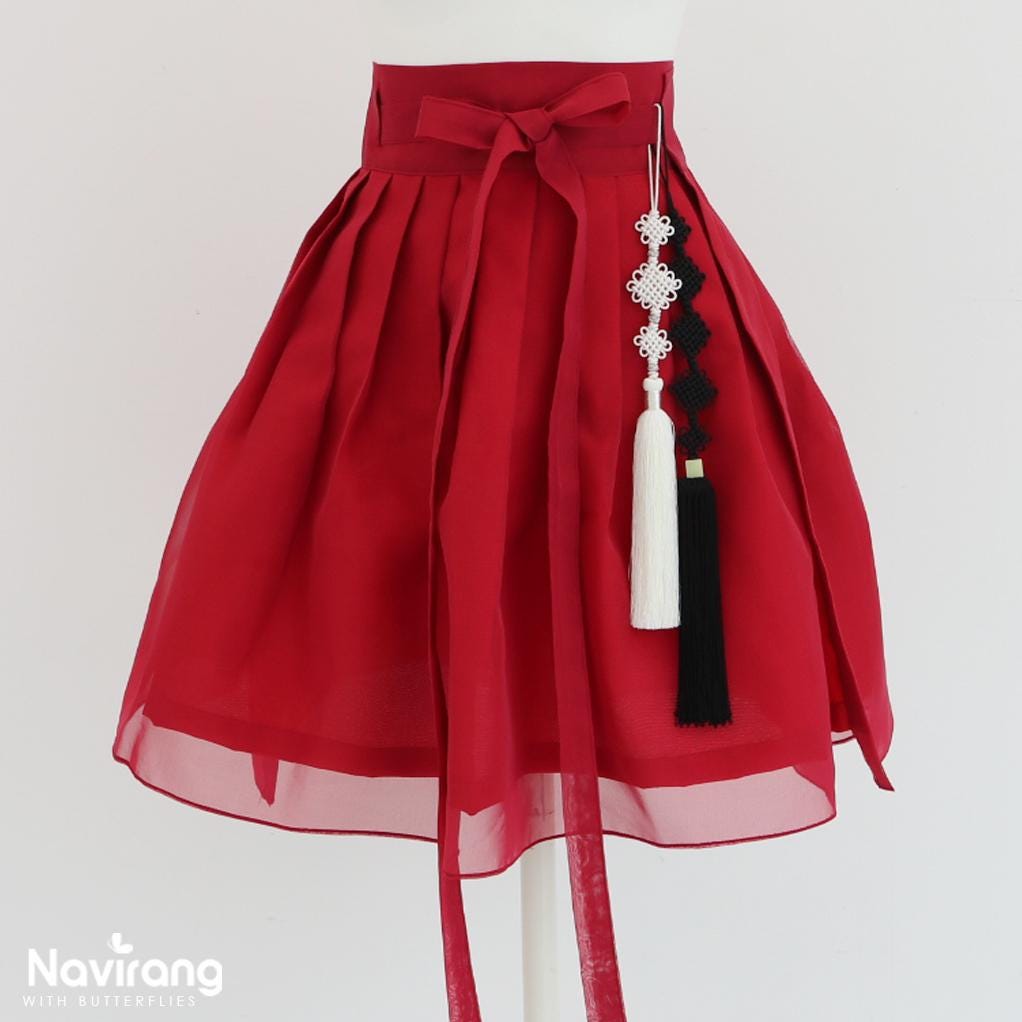 Hanbok Mini Skirt (50cm/20") Red & Light Purple, Wine – Concert Outfit, Costume