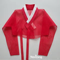 Hanbok Jeogori, Short Length Sheer Wrap Jacket, See Through Korean Crop Blouse, Organza Top for Women