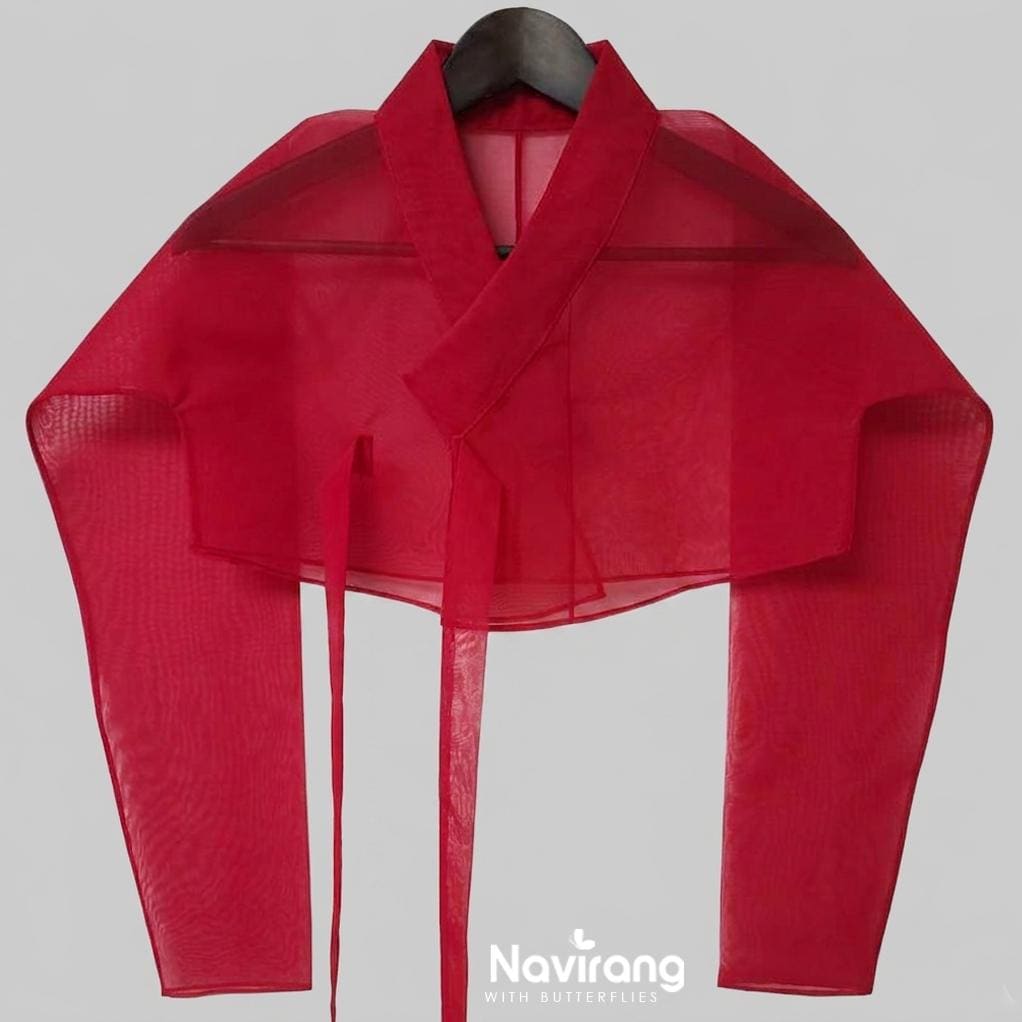 Hanbok Jeogori, Short Length Sheer Wrap Jacket, See Through Korean Crop Blouse, Organza Top for Women