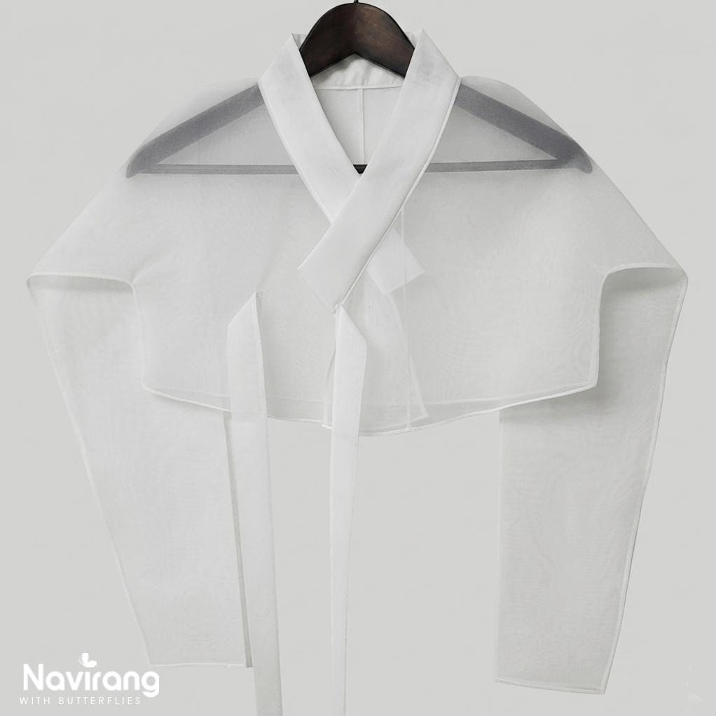 Hanbok Jeogori, Short Length Sheer Wrap Jacket, See Through Korean Crop Blouse, Organza Top for Women