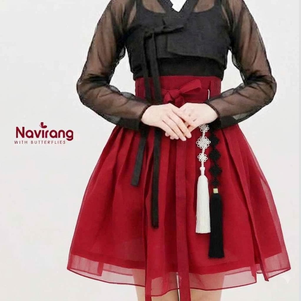Hanbok Mini Skirt (50cm/20") Red & Light Purple, Wine – Concert Outfit, Costume