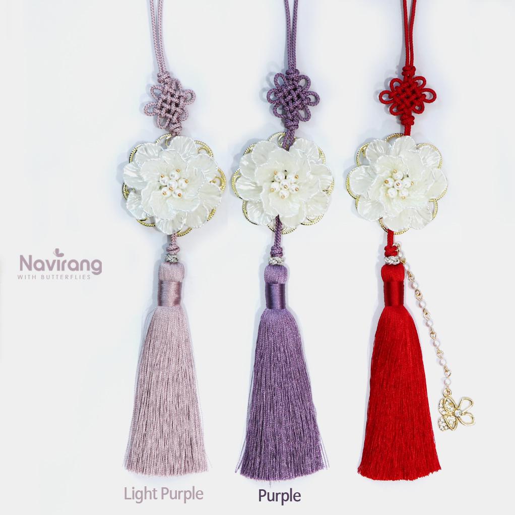 Custom Flower Pearl Norigae - Korean Handmade Traditional knot Tassel Charm | Hanbok Accessory, K-pop Norigae with Pearl, Tassel Keychain