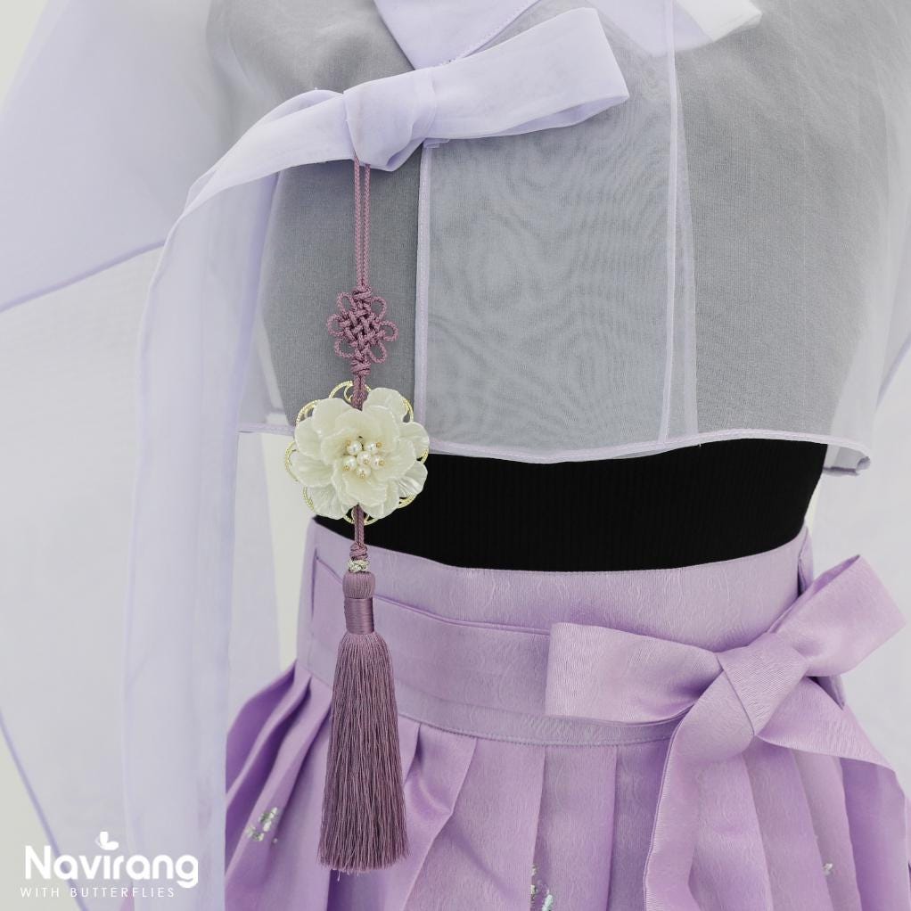 Custom Flower Pearl Norigae - Korean Handmade Traditional knot Tassel Charm | Hanbok Accessory, K-pop Norigae with Pearl, Tassel Keychain