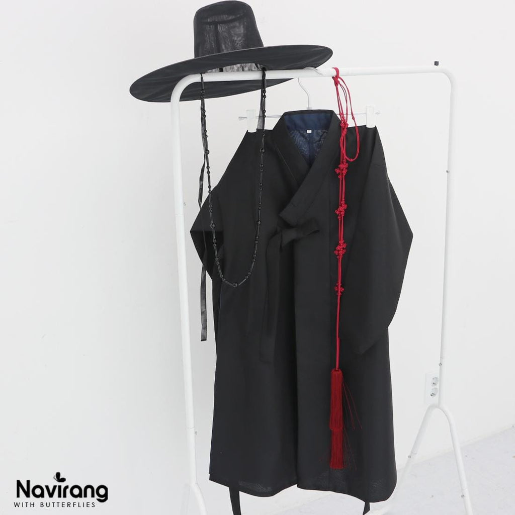 Foldable Gat with Beads String / Korean Traditional Hat – Lightweight Wire Frame, Cosplay K-Pop Boys