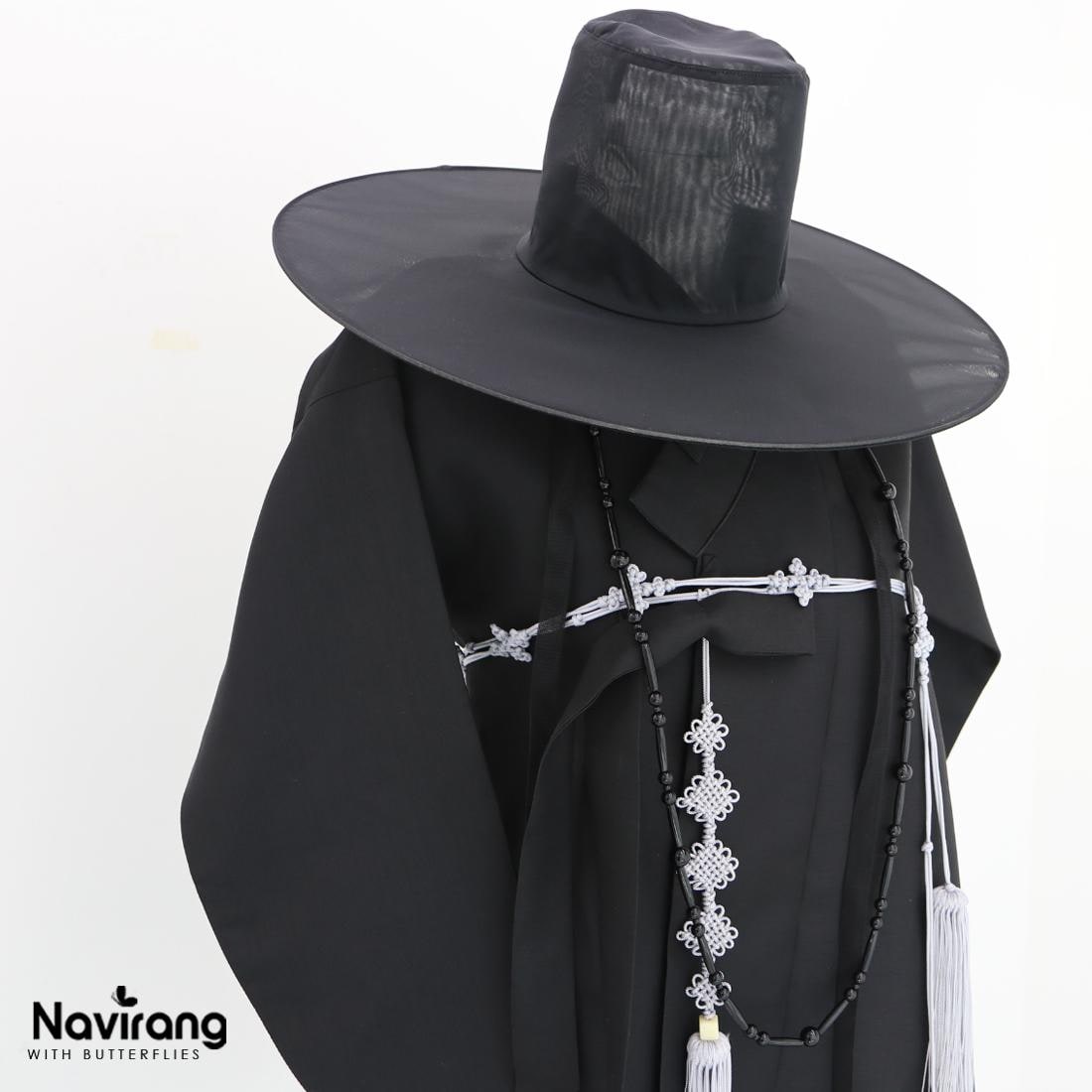 Foldable Gat with Beads String / Korean Traditional Hat – Lightweight Wire Frame, Cosplay K-Pop Boys