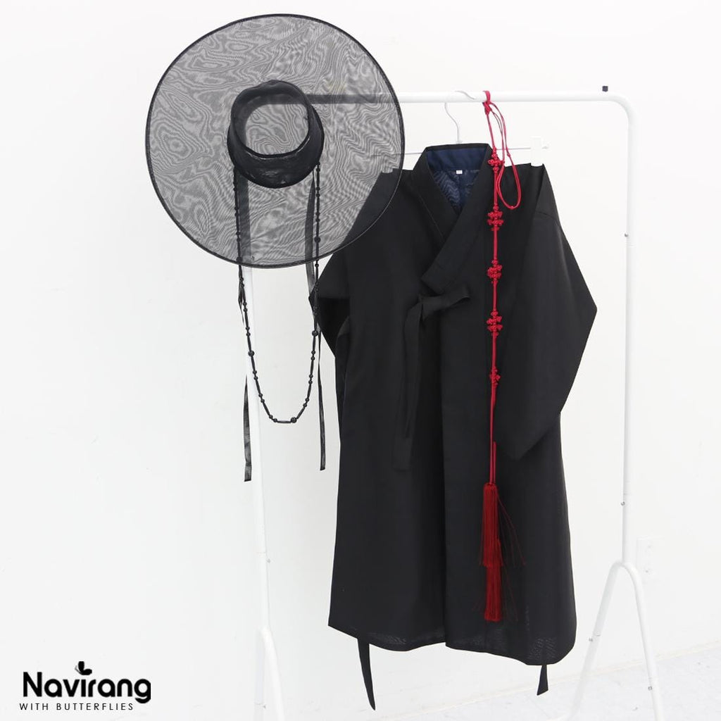 Foldable Gat with Beads String / Korean Traditional Hat – Lightweight Wire Frame, Cosplay K-Pop Boys