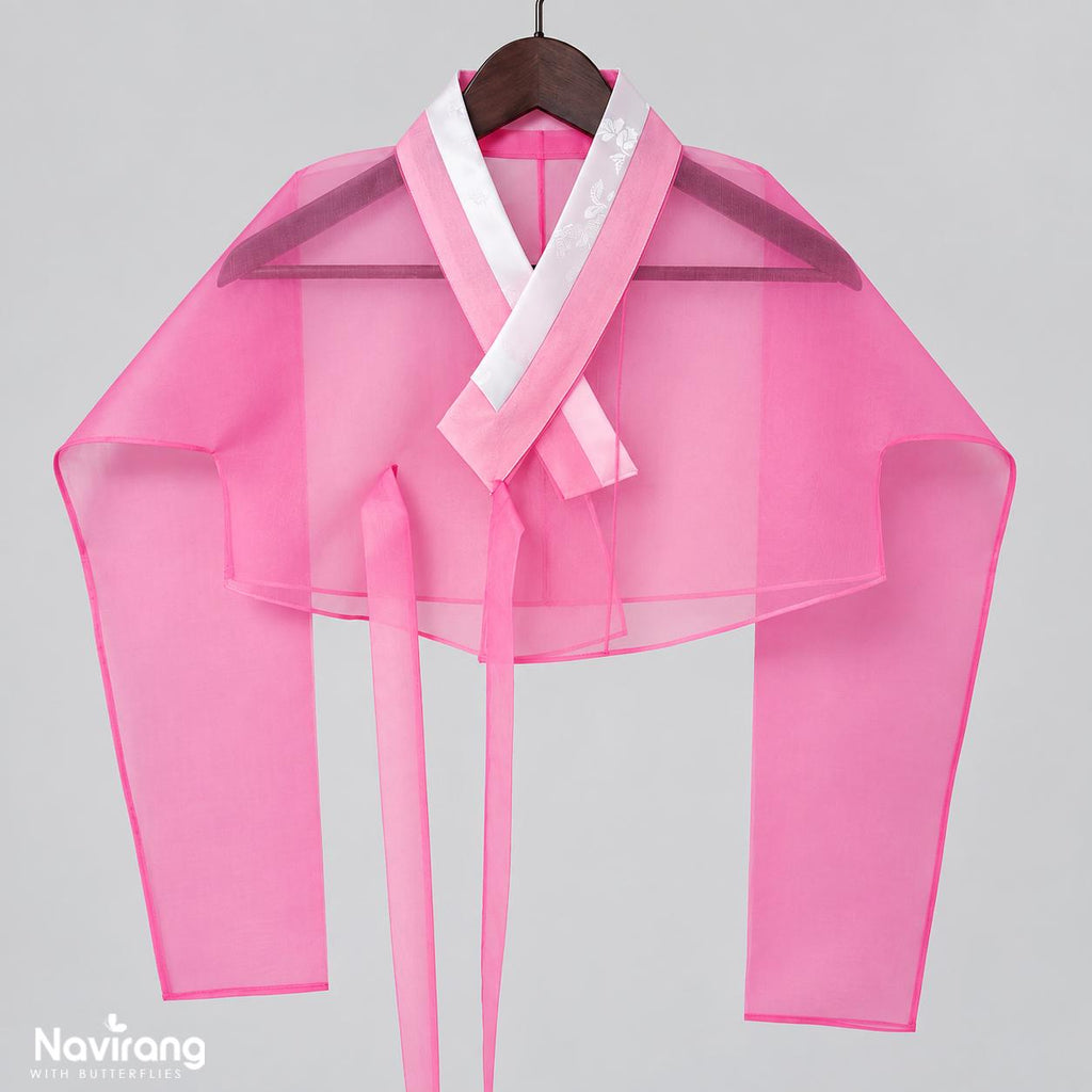 Hanbok Jeogori, Short Length Sheer Wrap Jacket, See Through Korean Crop Blouse, Organza Top for Women