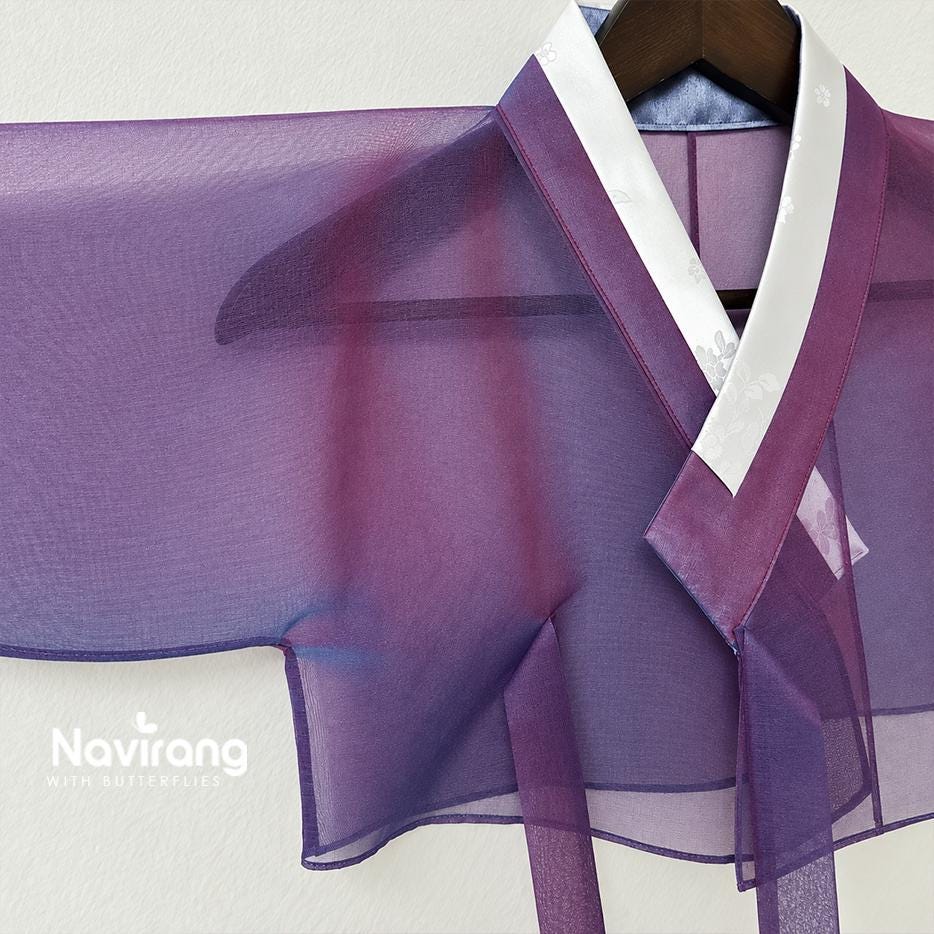 Hanbok Jeogori, Short Length Sheer Wrap Jacket, See Through Korean Crop Blouse, Organza Top for Women
