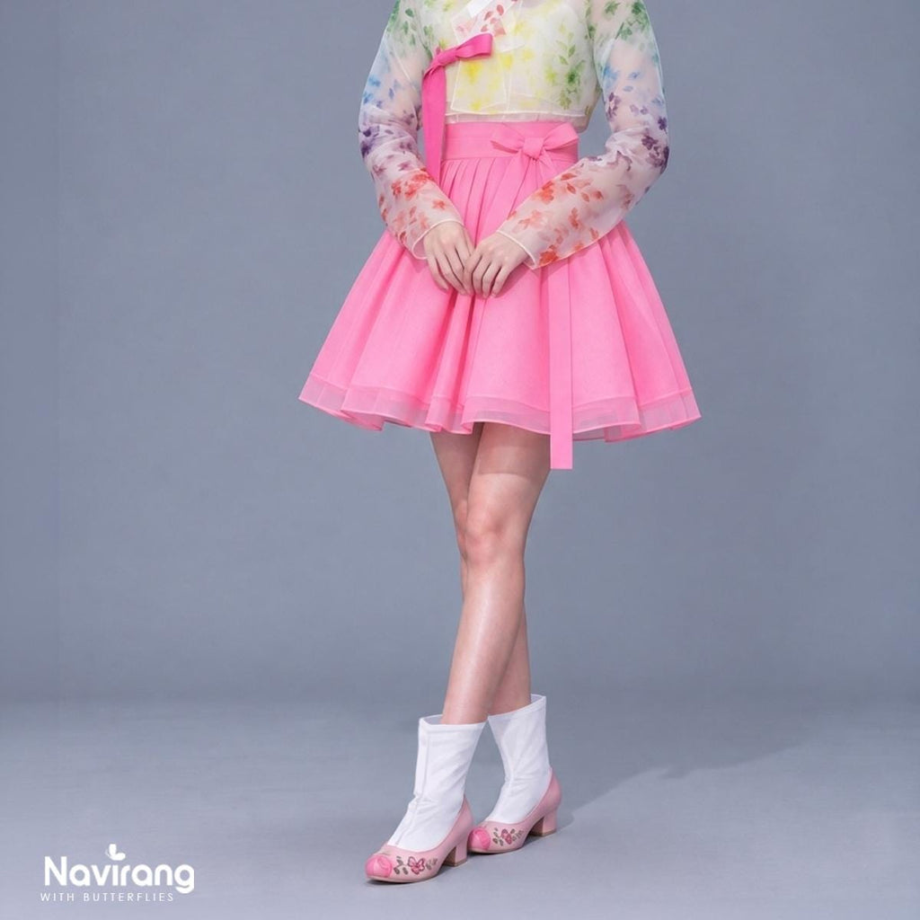 Hanbok Mini Skirt (50cm/20") Red & Light Purple, Wine – Concert Outfit, Costume