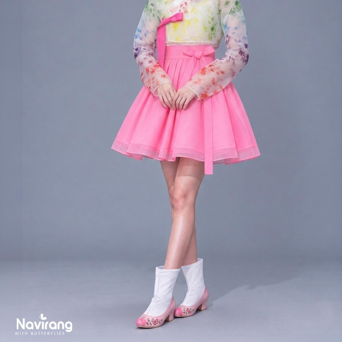 Hanbok Mini Skirt (50cm/20") Red & Light Purple, Wine – Concert Outfit, Costume