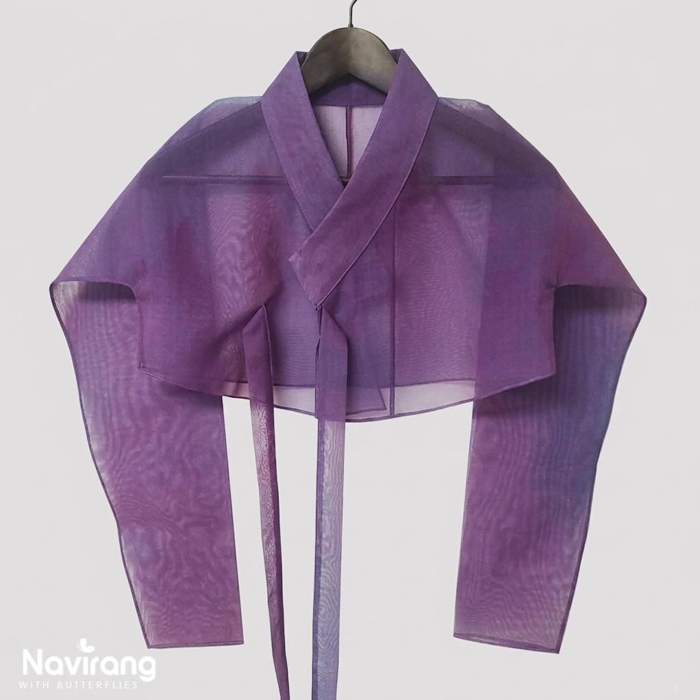 Hanbok Jeogori, Short Length Sheer Wrap Jacket, See Through Korean Crop Blouse, Organza Top for Women