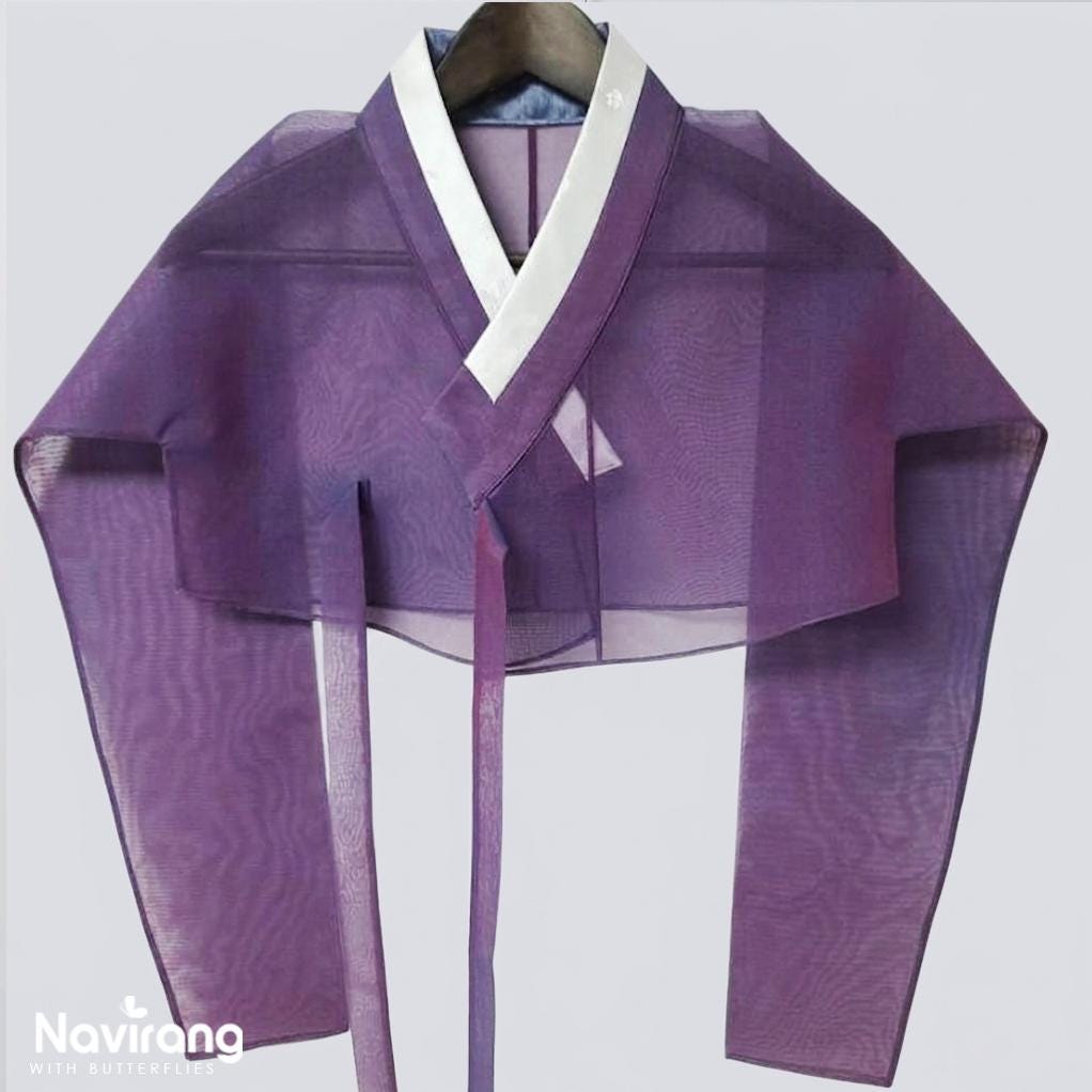 Hanbok Jeogori, Short Length Sheer Wrap Jacket, See Through Korean Crop Blouse, Organza Top for Women