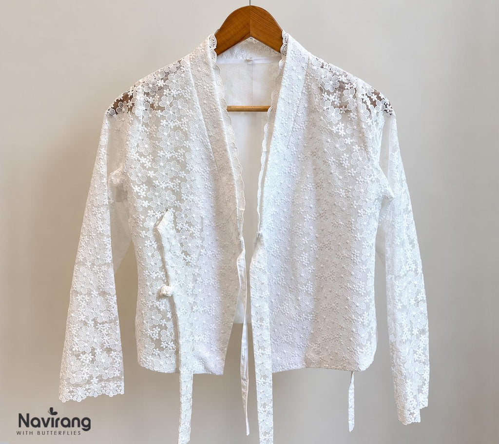 Korean Lace Jeogori Blouse, Modern Hanbok Top, Sheer Floral Jacket, Women’s Hanbok Shirt