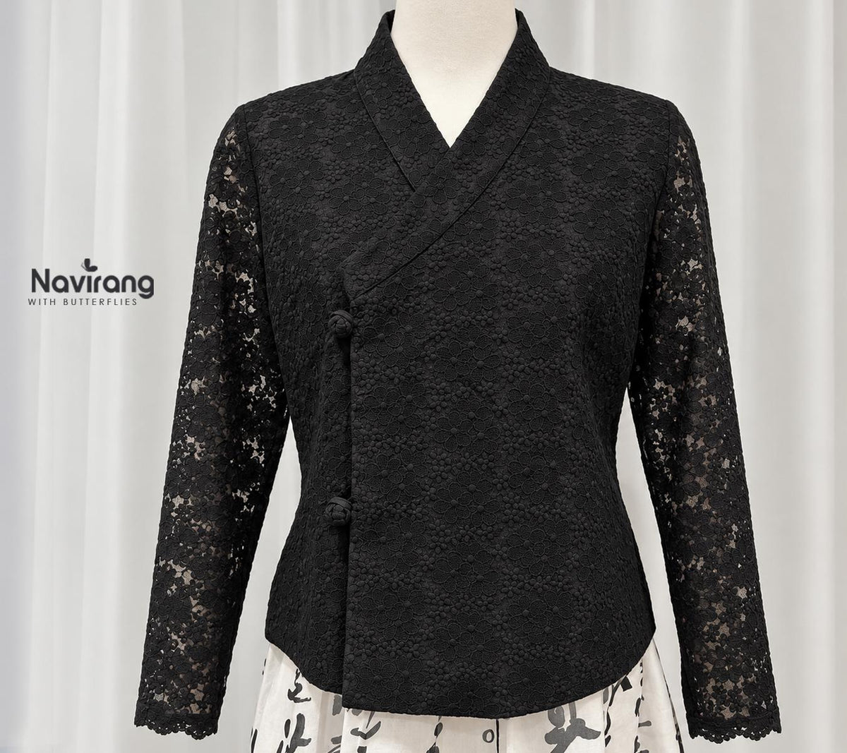 Korean Lace Jeogori Blouse, Modern Hanbok Top, Sheer Floral Jacket, Women’s Hanbok Shirt