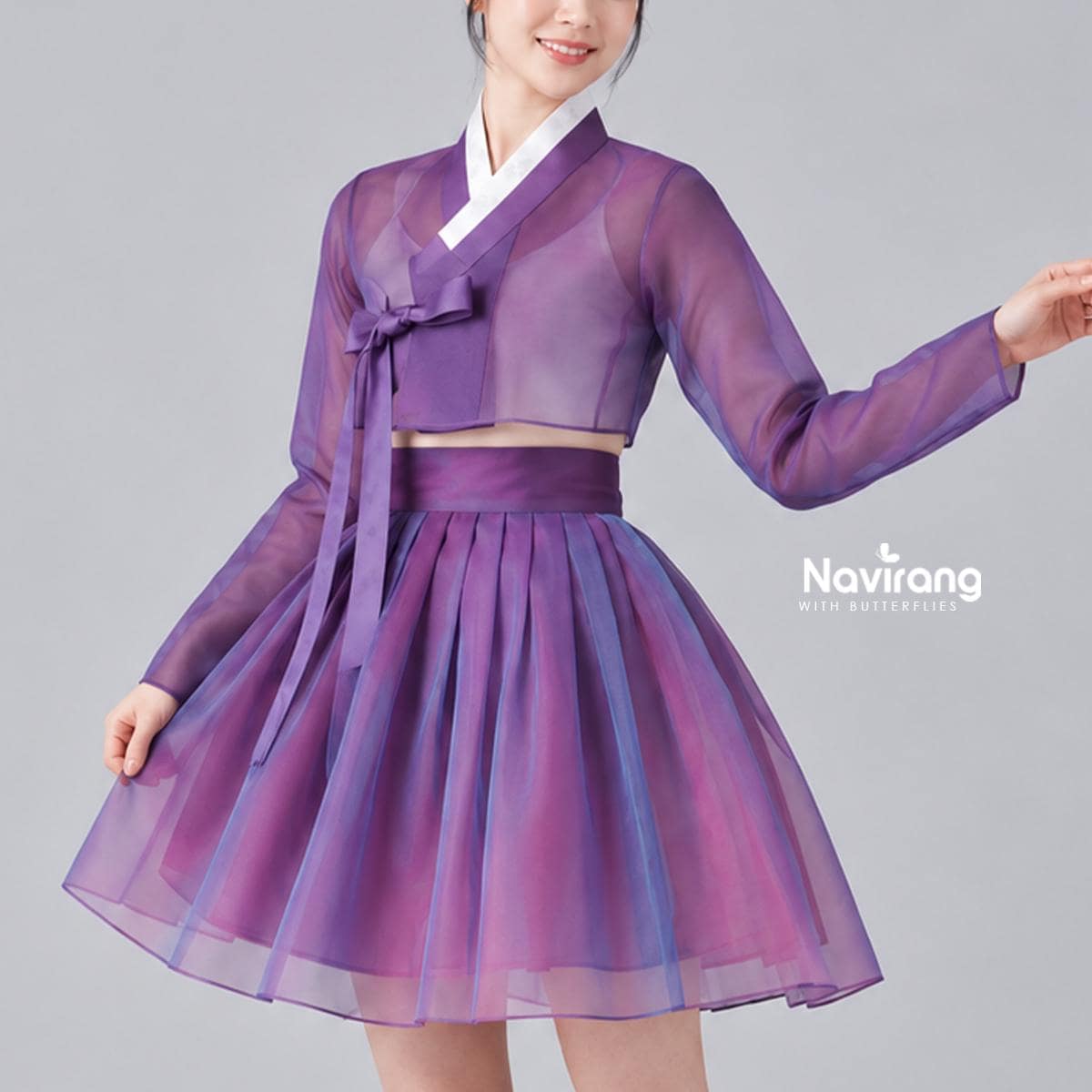Hanbok Jeogori, Short Length Sheer Wrap Jacket, See Through Korean Crop Blouse, Organza Top for Women
