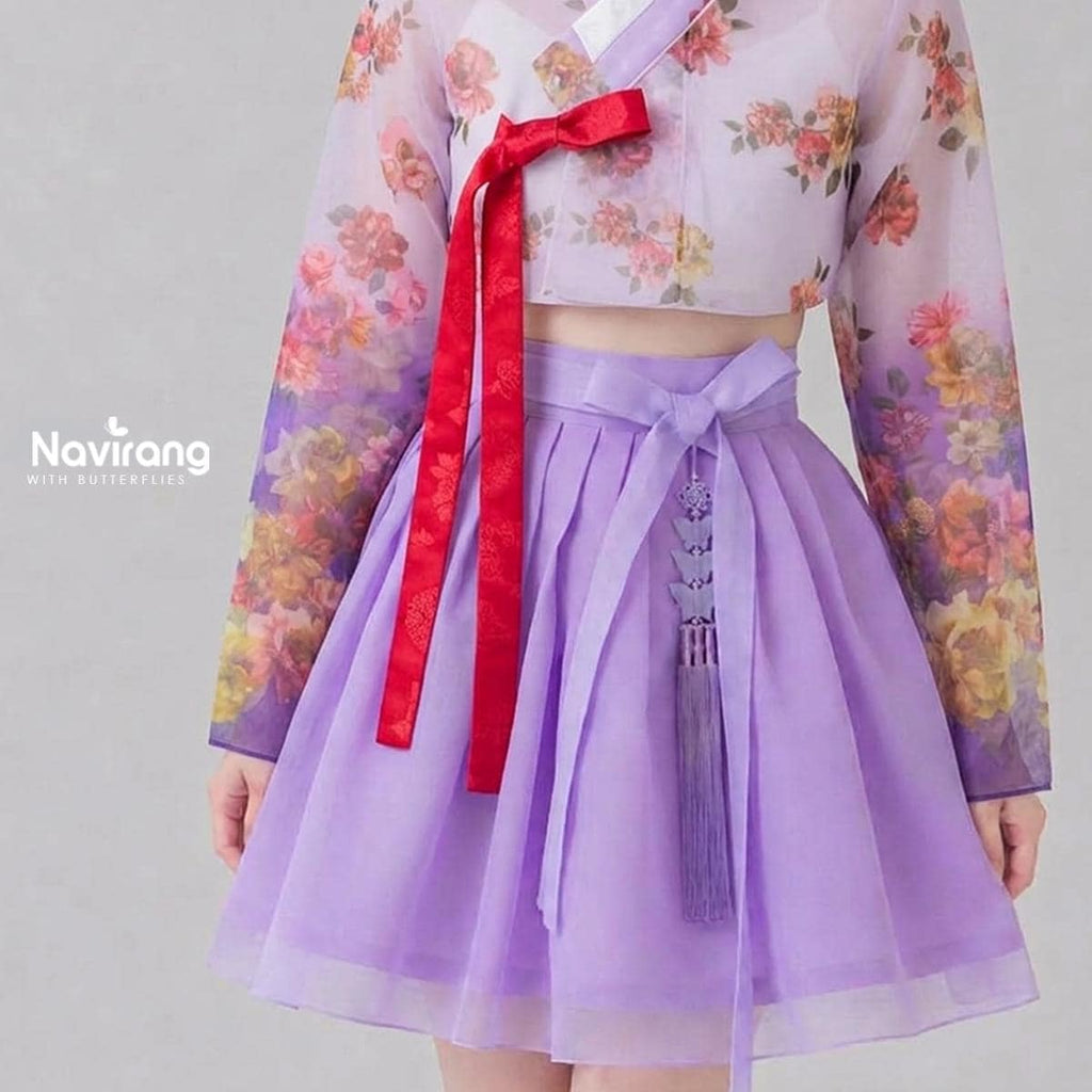Hanbok Mini Skirt (50cm/20") Red & Light Purple, Wine – Concert Outfit, Costume