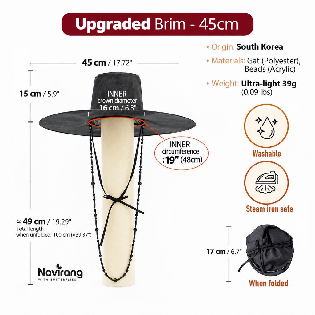 Foldable Gat with Beads String / Korean Traditional Hat – Lightweight Wire Frame, Cosplay K-Pop Boys