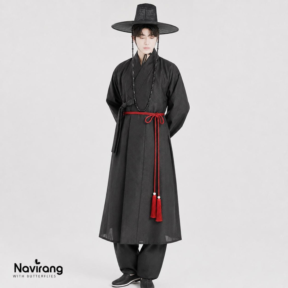 Foldable Gat with Beads String / Korean Traditional Hat – Lightweight Wire Frame, Cosplay K-Pop Boys