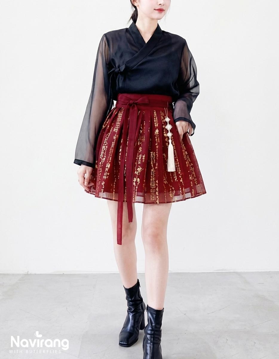 Hanbok Mini Wrap Skirt with Hangeul Lettering – Kids & Adults Concert Outfit, Halloween Costume