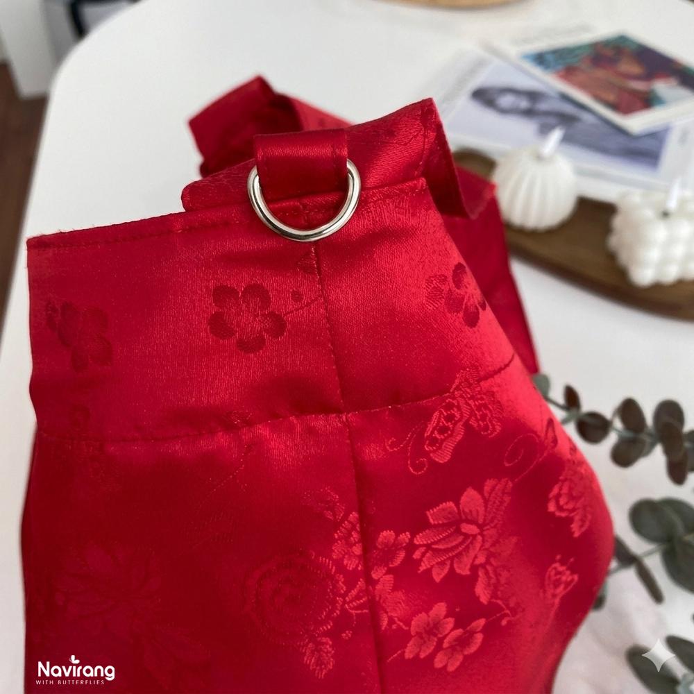 Hanbok Silk Bag with Norigae – Casual Shoulder Hobo Bag, Korean Traditional Saekdong Lining