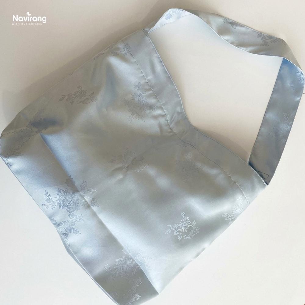 Hanbok Silk Bag with Norigae – Casual Shoulder Hobo Bag, Korean Traditional Saekdong Lining