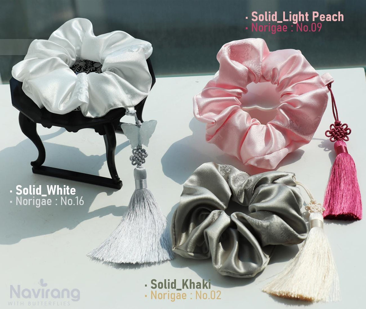 Hanbok Scrunchie with Norigae - Korean Traditional Silk Hair Scrunchy, Tassel Jade butterfly, Korean Hanbok ACC, Gift for K-drama lover girl