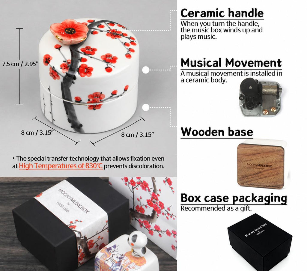 Ceramic Jewelry Box with Music - Moony Orgel, Korean Traditional Painting, Arirang, BTS Spring day