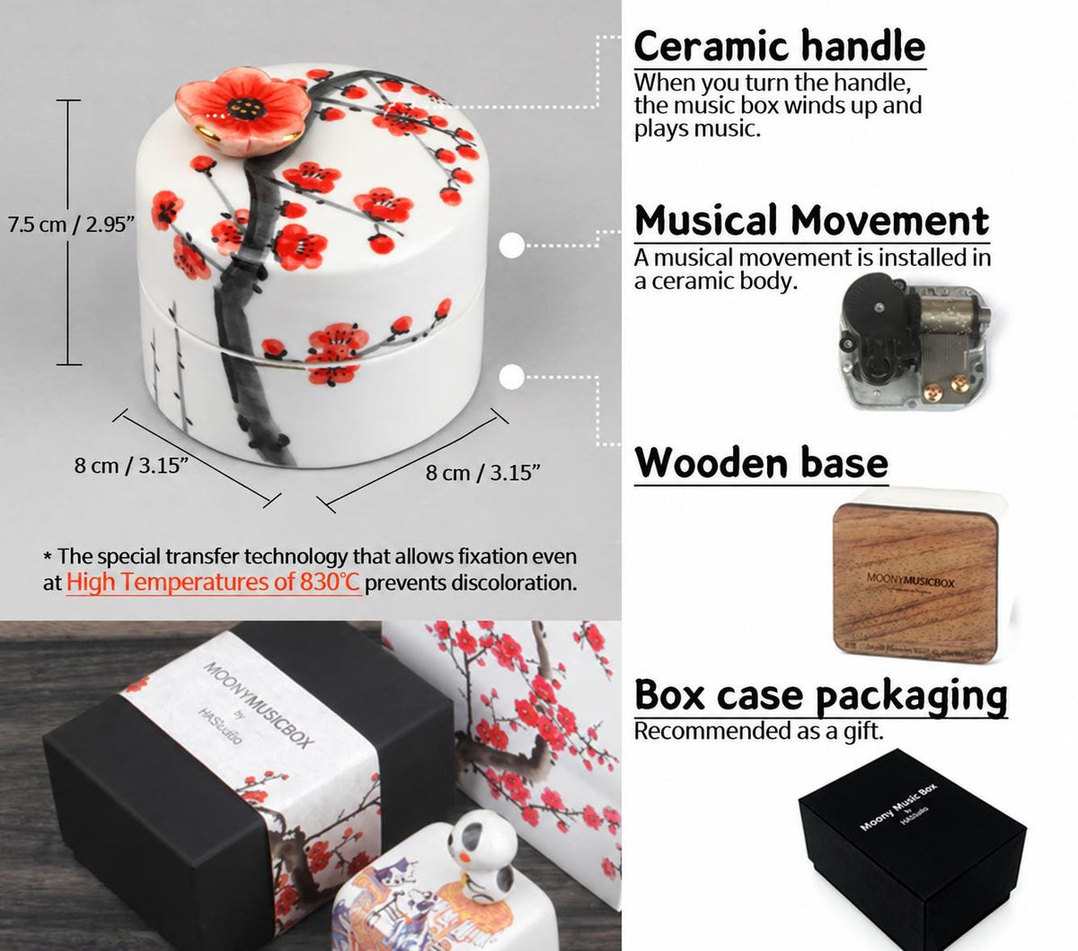 Ceramic Jewelry Box with Music - Moony Orgel, Korean Traditional Painting, Arirang, BTS Spring day