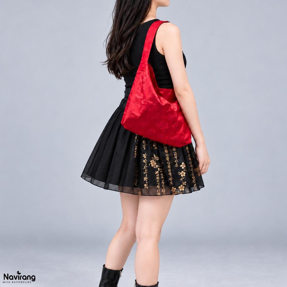 Hanbok Silk Bag with Norigae – Casual Shoulder Hobo Bag, Korean Traditional Saekdong Lining