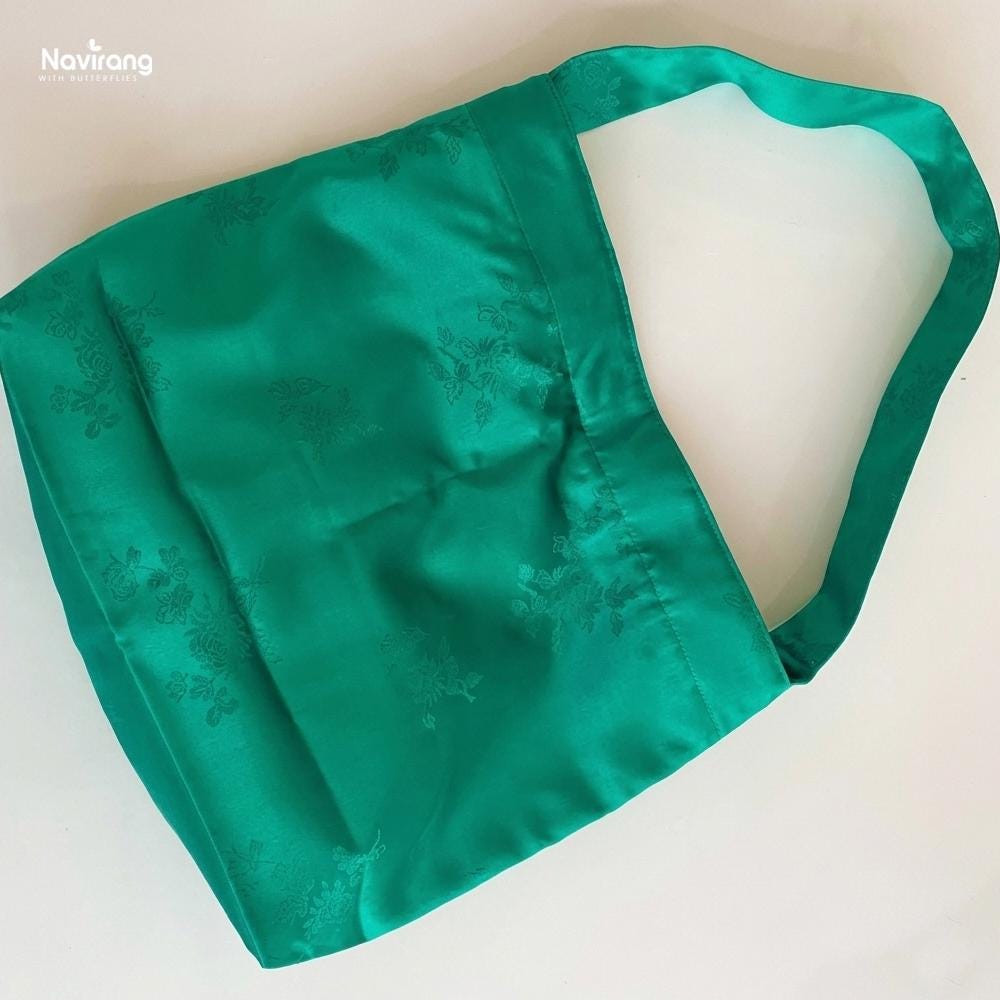 Hanbok Silk Bag with Norigae – Casual Shoulder Hobo Bag, Korean Traditional Saekdong Lining