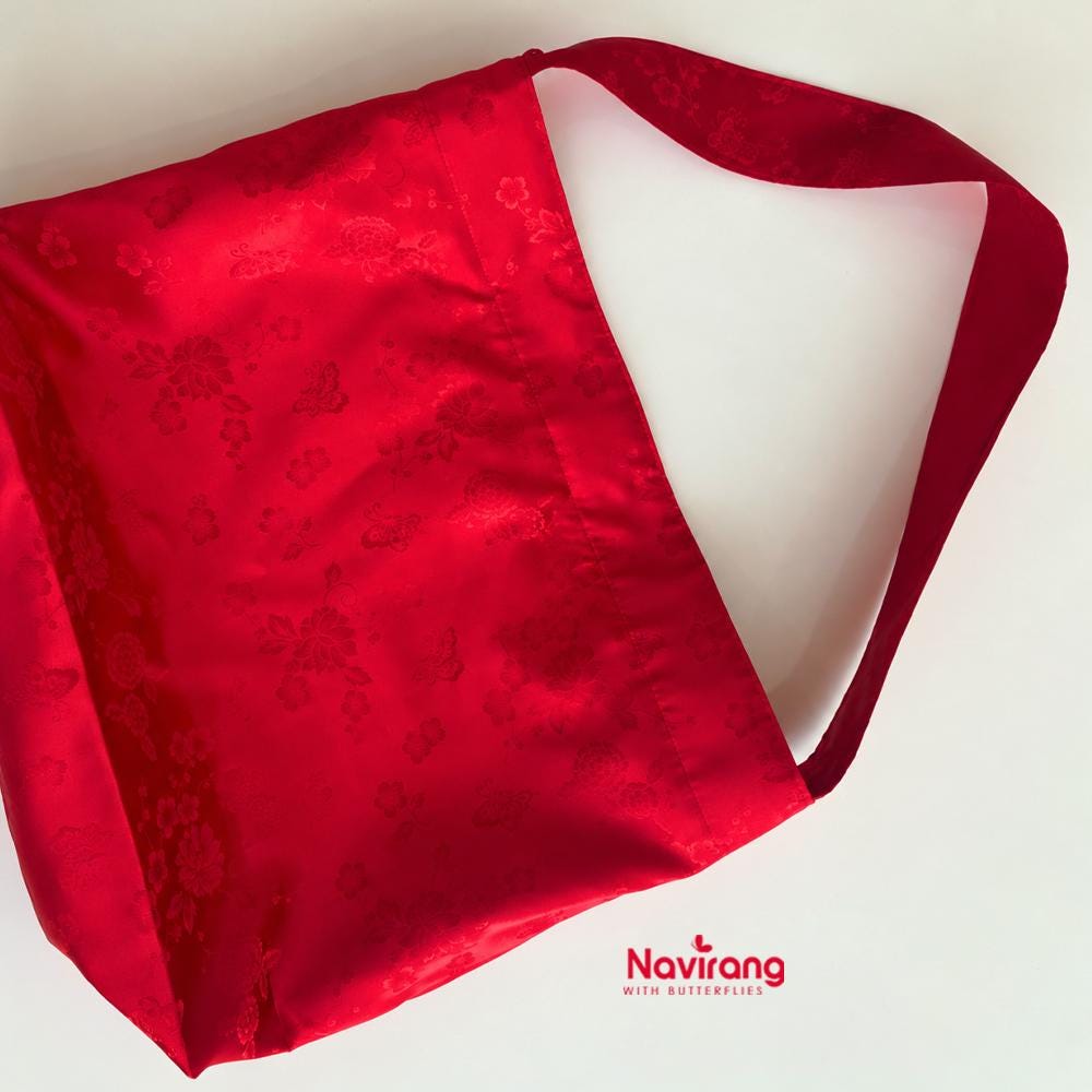 Hanbok Silk Bag with Norigae – Casual Shoulder Hobo Bag, Korean Traditional Saekdong Lining