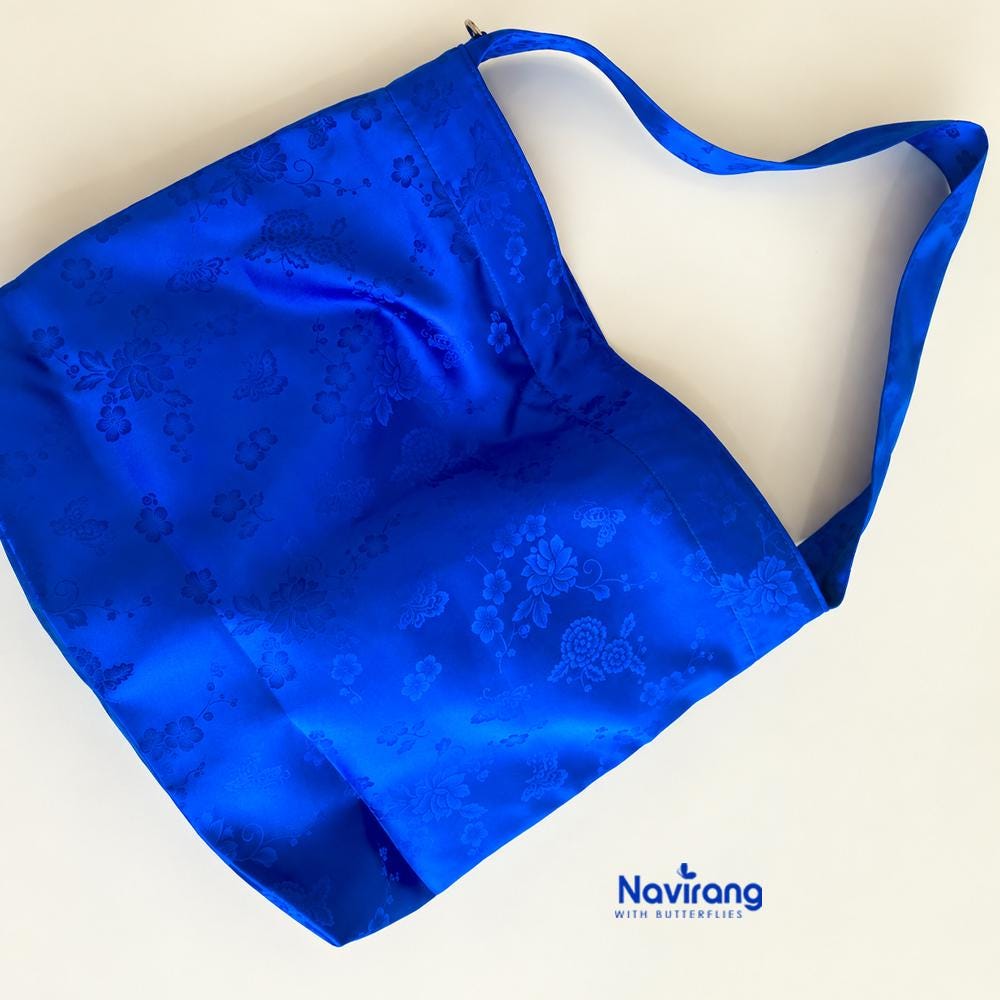 Hanbok Silk Bag with Norigae – Casual Shoulder Hobo Bag, Korean Traditional Saekdong Lining