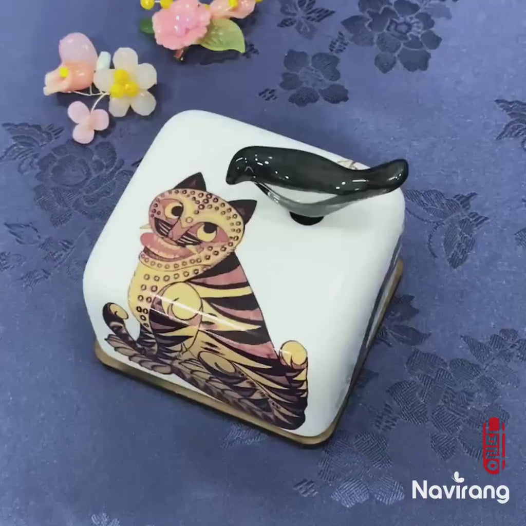 Ceramic Music box -Korean Traditional Minhwa Painting, Moony Orgel