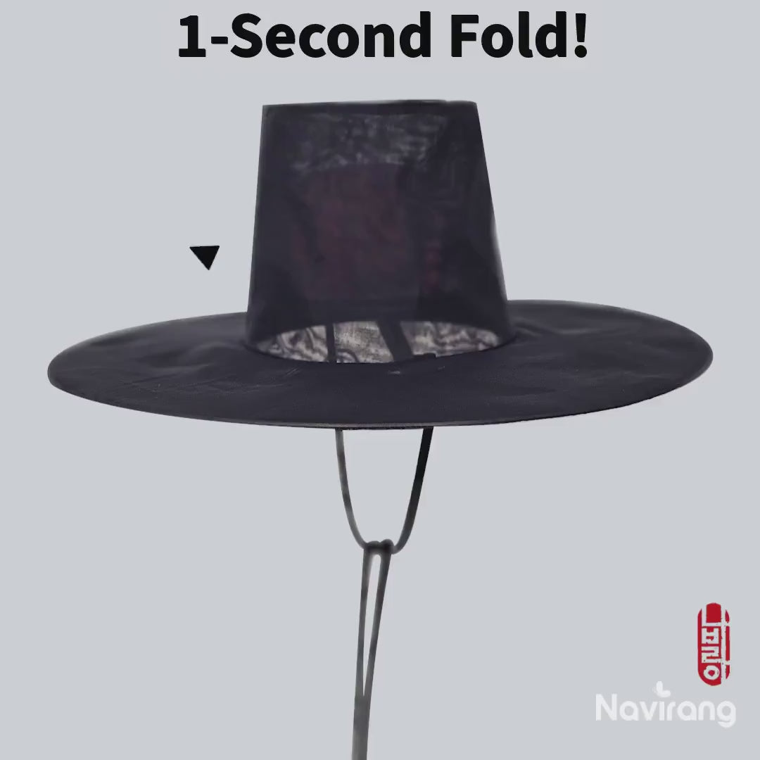 Foldable Gat with Beads String / Korean Traditional Hat – Lightweight Wire Frame, Cosplay K-Pop Boys