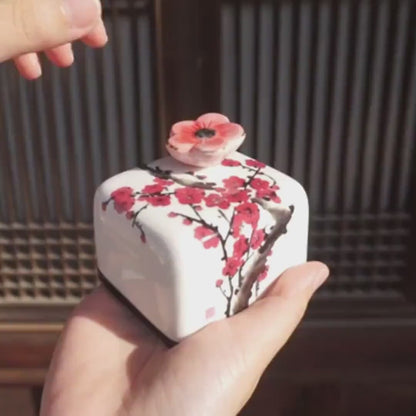 ARIRANG Music box - Handmade Ceramic Paperweight Music box, Korean Traditional Minhwa, Goryeo Celadon Crane, Oriental plum blossom porcelain