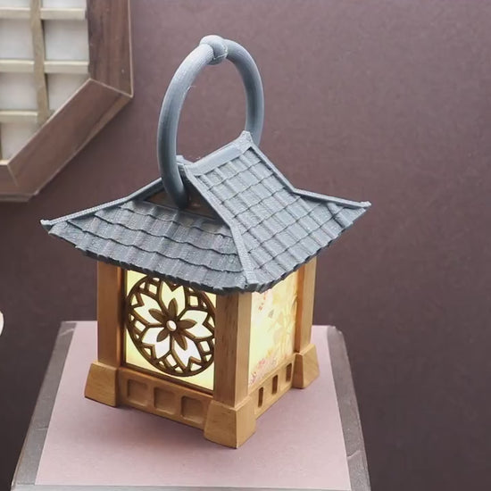 Mini Hanok Lamps with Folk - Environmentally friendly Mood Light, Wooden Night Light, Requires 3 AAA batteries