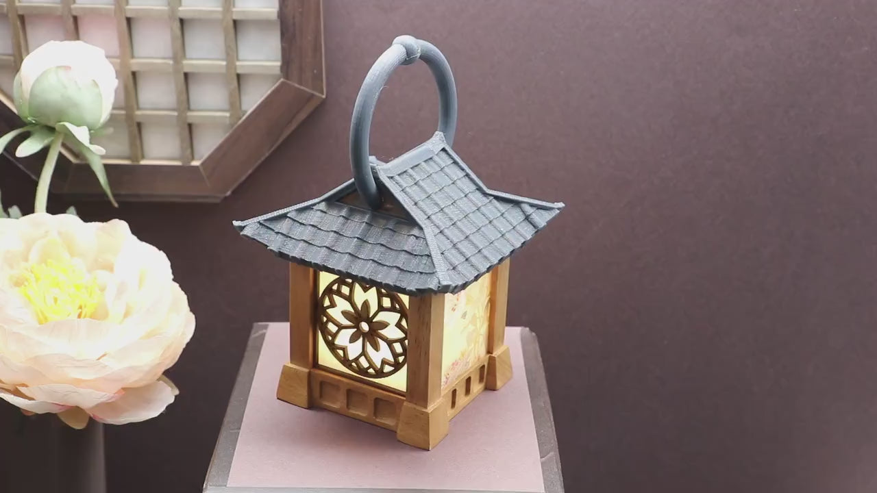 Mini Hanok Lamps with Folk - Environmentally friendly Mood Light, Wooden Night Light, Requires 3 AAA batteries